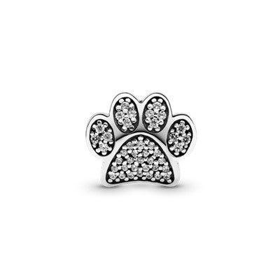 Pandora Charm Featuring Paw silver charm with cubic zirconia