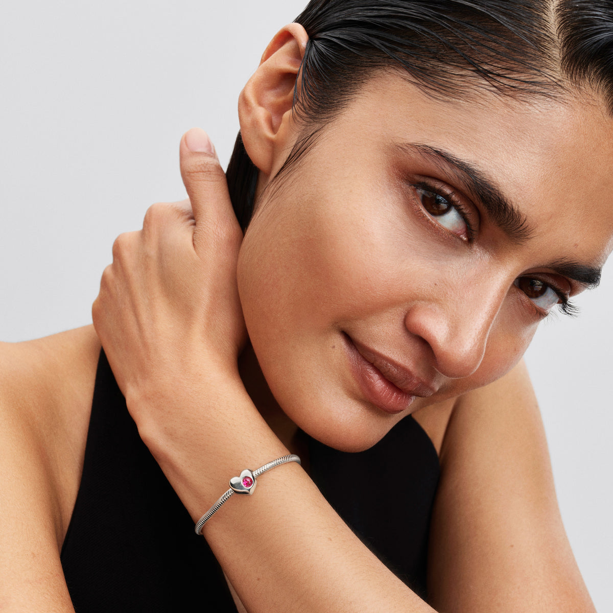 Pandora Charm Featuring Engravable Pink Stone Heart