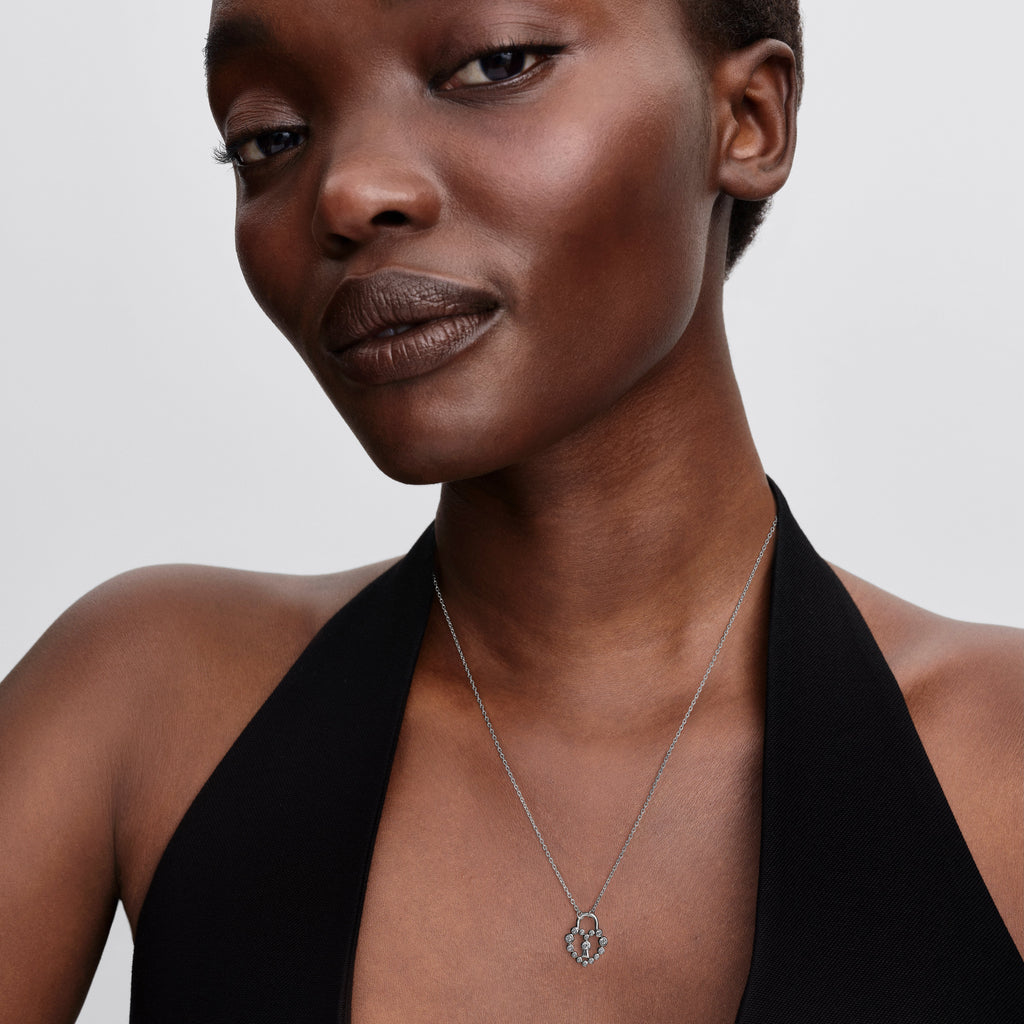 Pandora Necklace Featuring Sparkling Heart Padlock