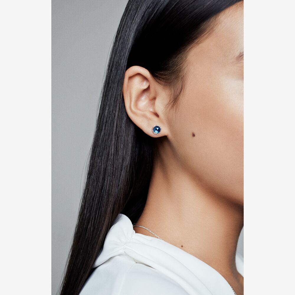 Pandora Earrings Featuring Blue Sparkling Crown Stud