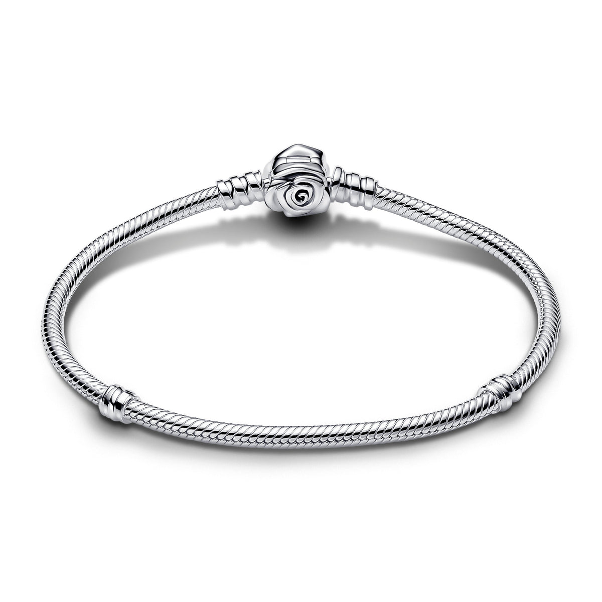 Pandora Bracelet Featuring Moments Rose in Bloom Clasp Snake Chain