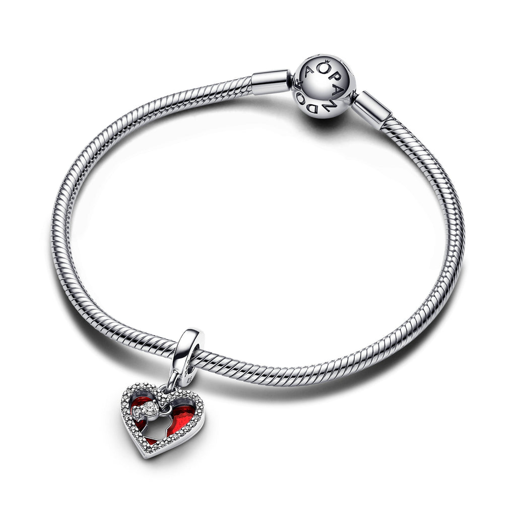 Pandora Charm Featuring Red Heart & Keyhole Double Dangle