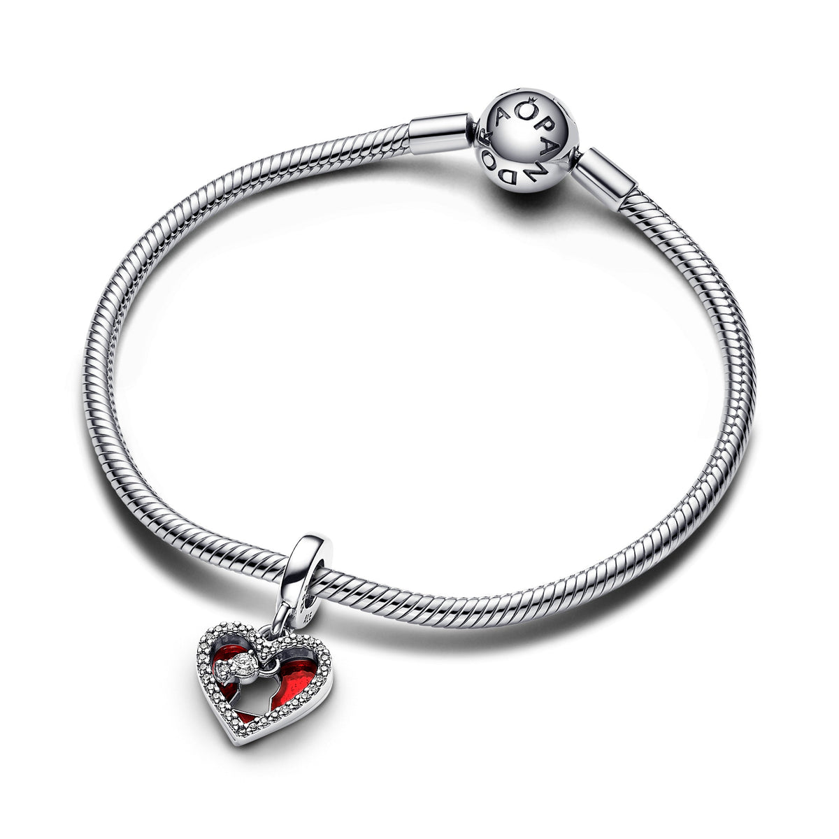 Pandora Charm Featuring Red Heart & Keyhole Double Dangle
