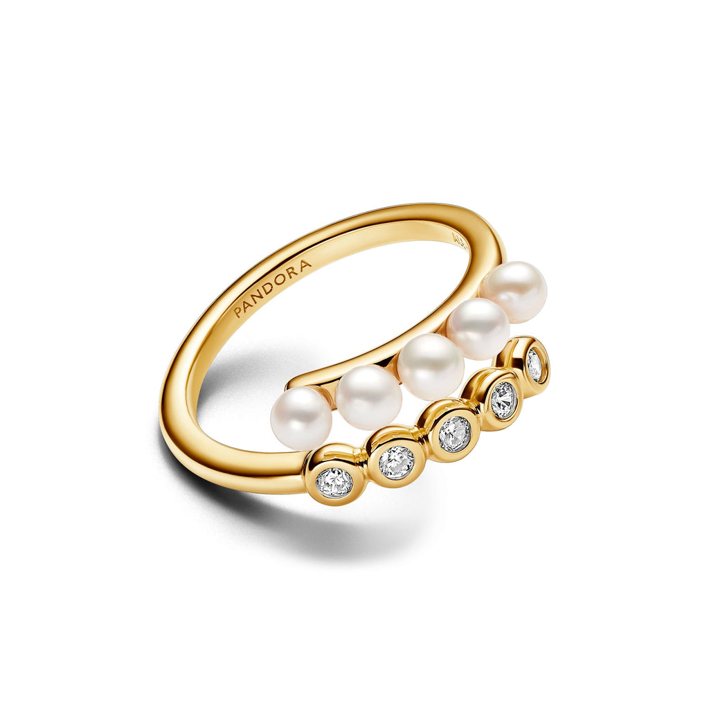 Pandora Ring Featuring Treated Freshwater Cultured Pearls & Stones Open