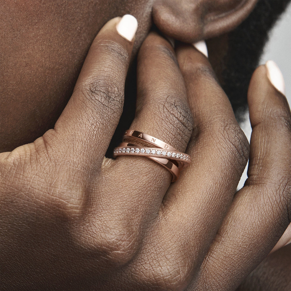 Pandora Ring Featuring Crossover Pavé Triple Band