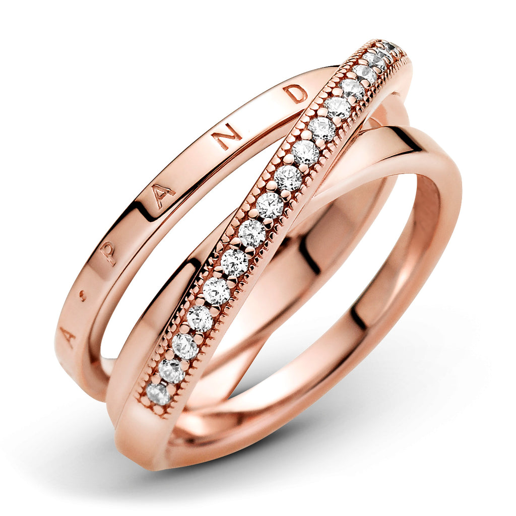 Pandora Ring Featuring Crossover Pavé Triple Band