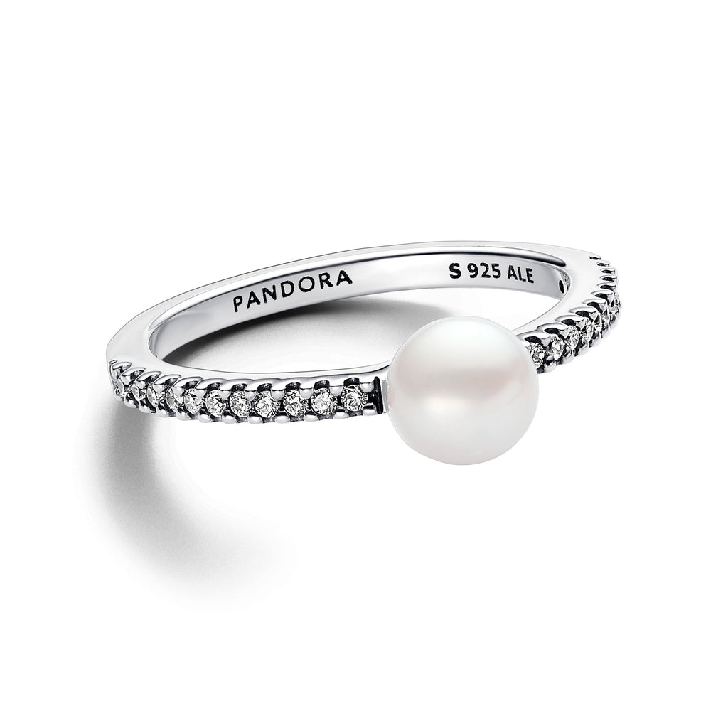 Pandora Ring Featuring Treated Freshwater Cultured Pearl & Pavé