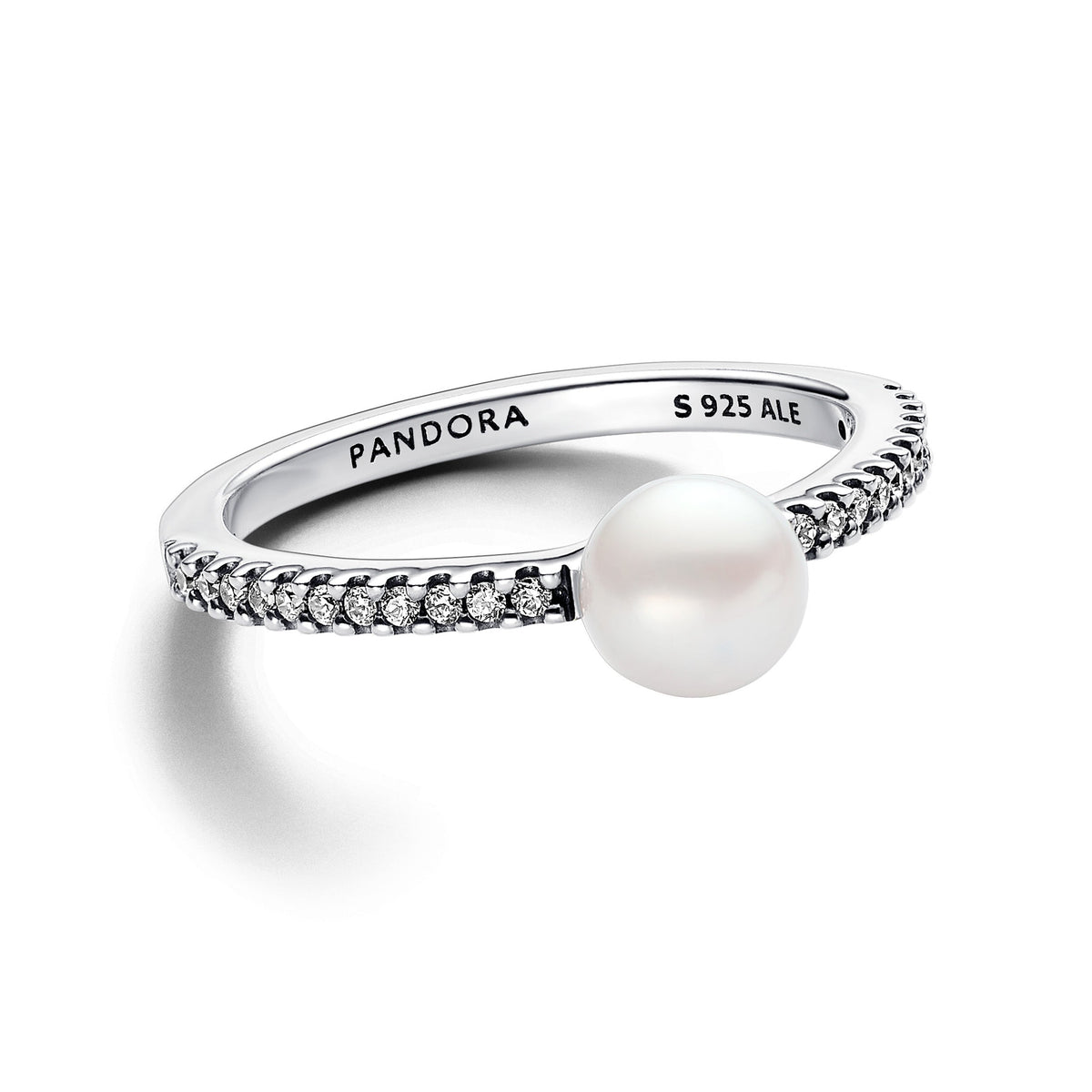 Pandora Ring Featuring Treated Freshwater Cultured Pearl & Pavé
