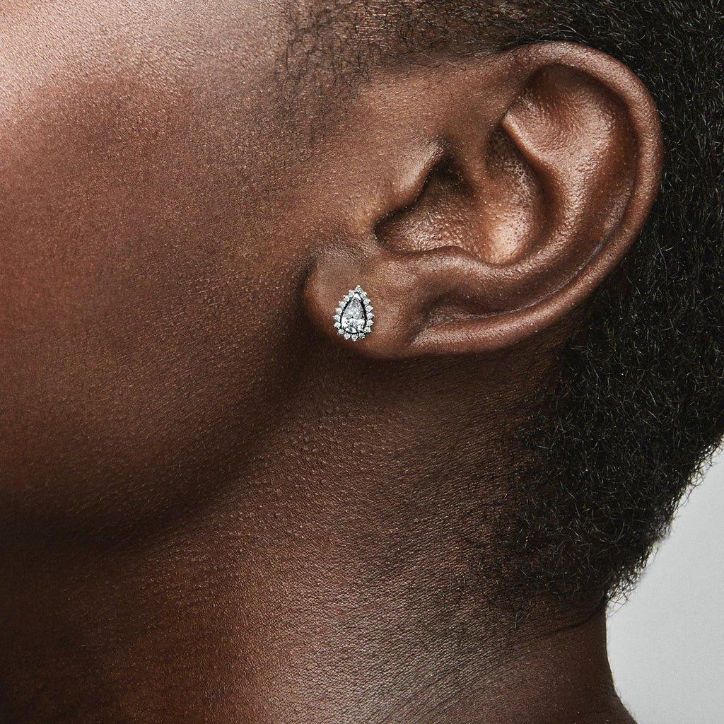 Pandora Earrings Featuring Sparkling Pear Halo Stud
