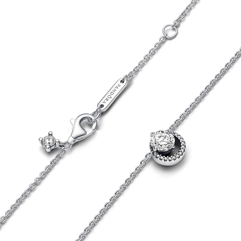 Pandora Necklace Featuring Sparkling Round Halo Pendant
