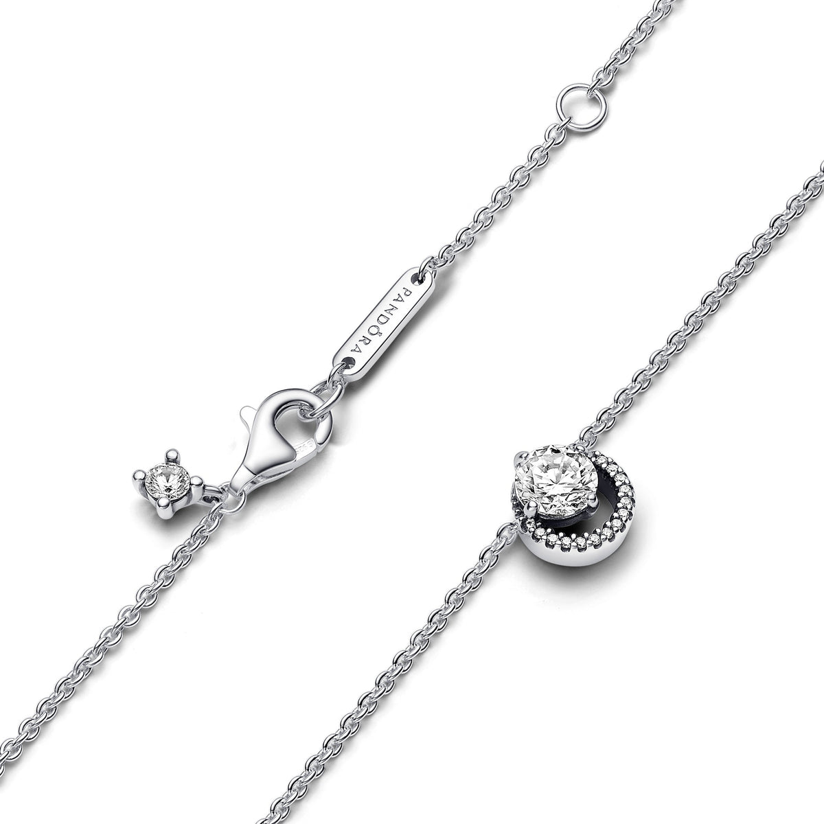 Pandora Necklace Featuring Sparkling Round Halo Pendant