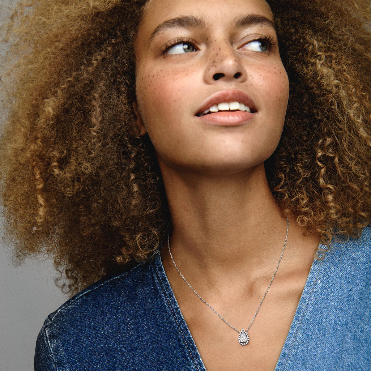 Pandora Necklace Featuring Sparkling Pear Halo