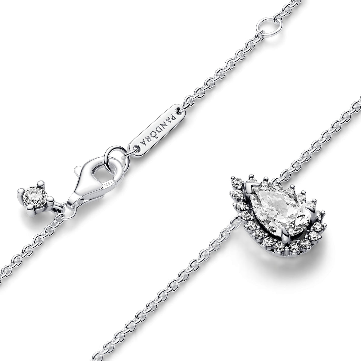 Pandora Necklace Featuring Sparkling Pear Halo
