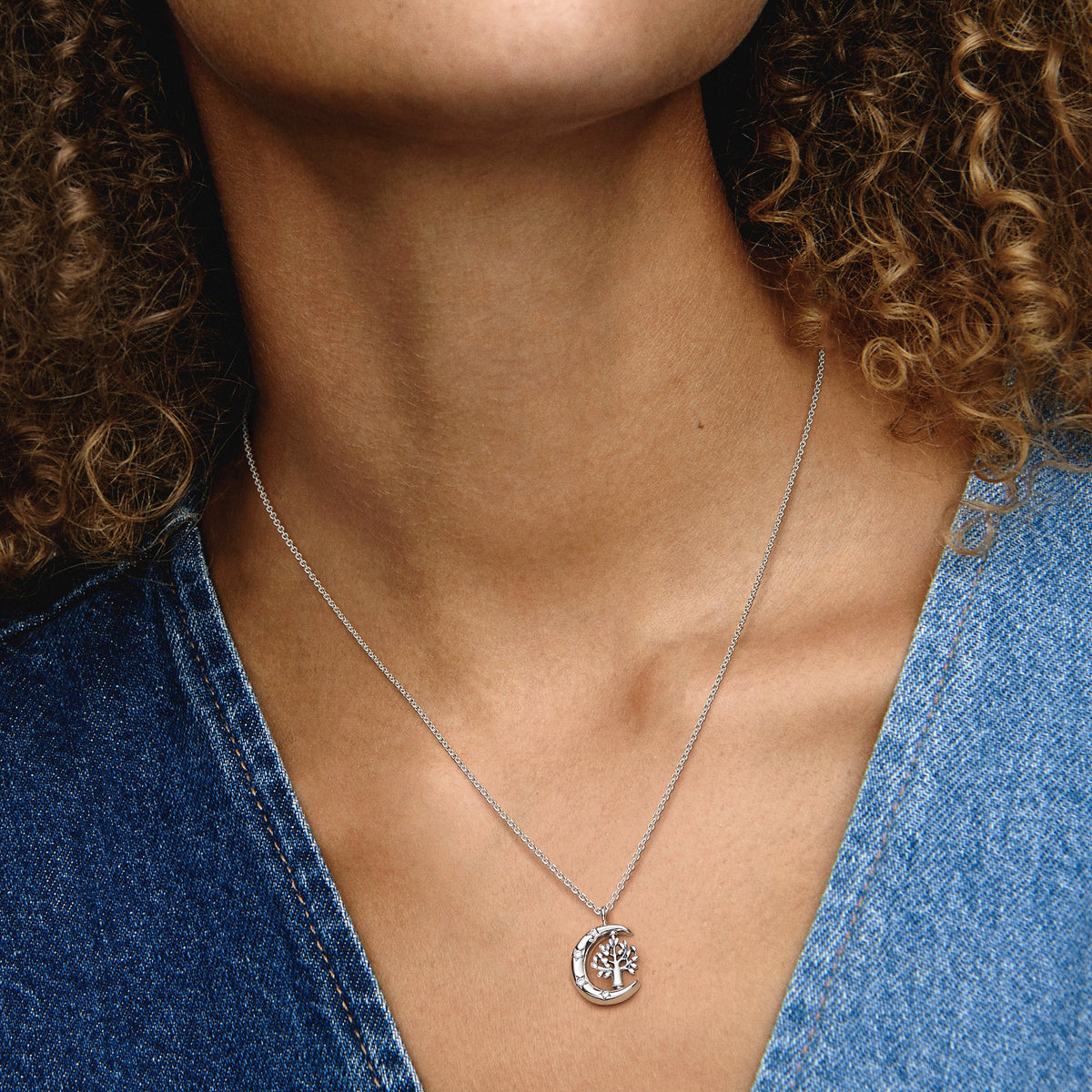 Pandora Necklace Featuring Moon & Spinning Tree of Life