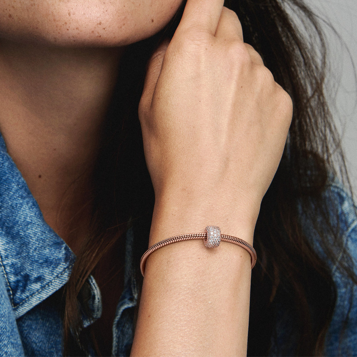 Pandora Charm Featuring Sparkling Pavé Triple-row Charm in 14k Rose Gold-Plated