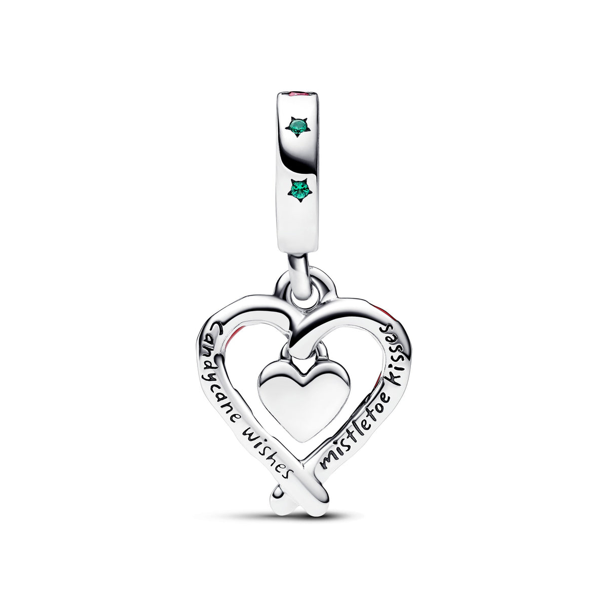 Pandora Charm Featuring Double Candy Cane Heart Christmas Dangle