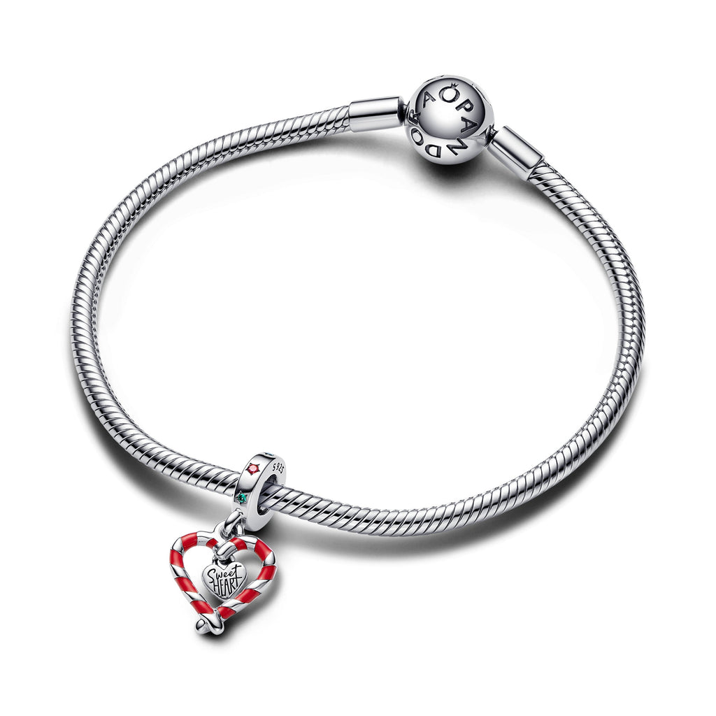 Pandora Charm Featuring Double Candy Cane Heart Christmas Dangle