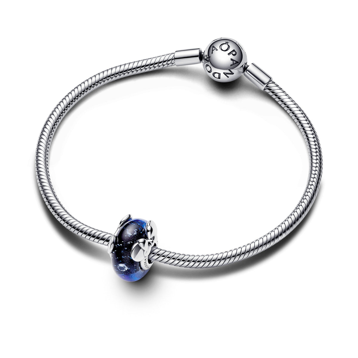 Pandora Charm Featuring Disney Mickey Mouse & Minnie Mouse Blue Murano Glass