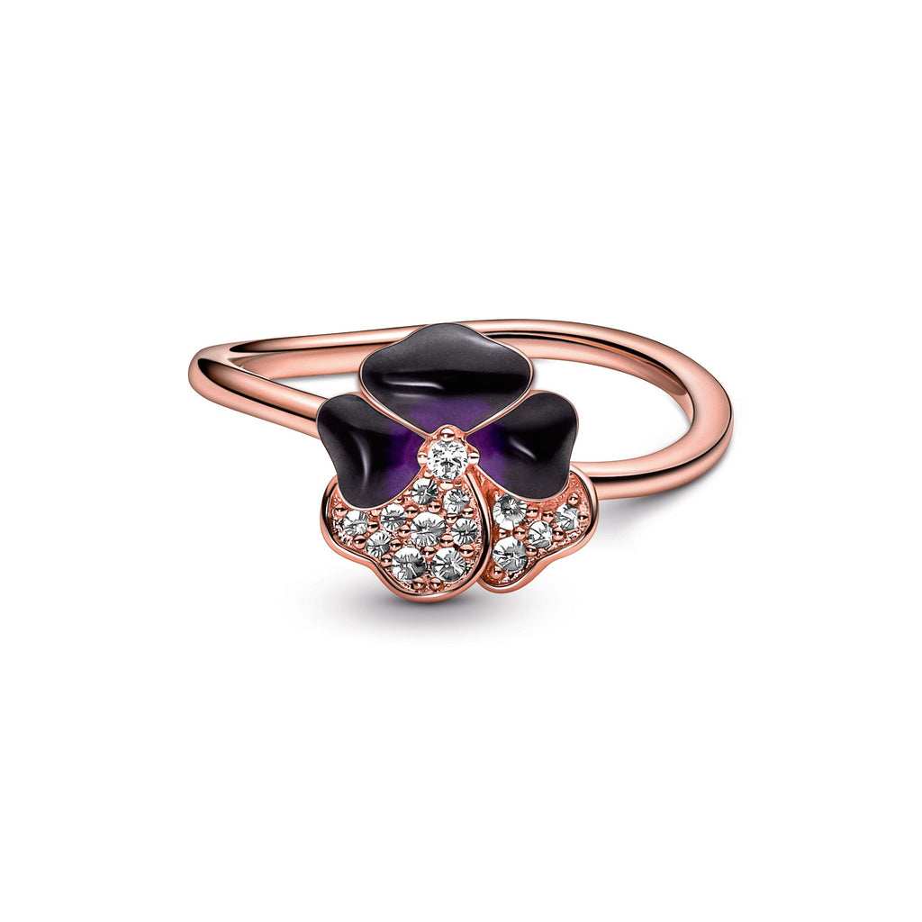 Pandora Ring Featuring Deep Purple Pansy Flower