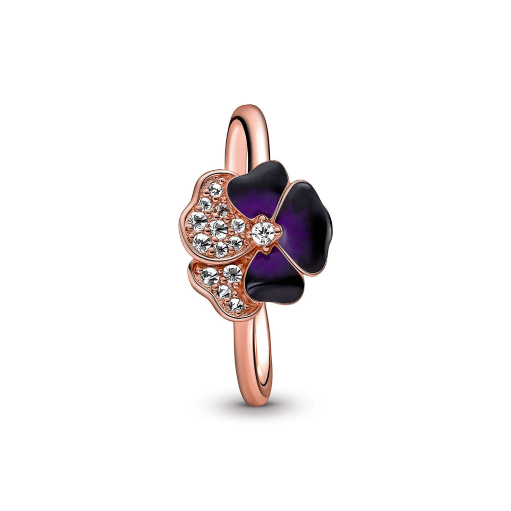 Pandora Ring Featuring Deep Purple Pansy Flower
