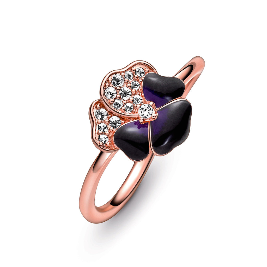 Pandora Ring Featuring Deep Purple Pansy Flower