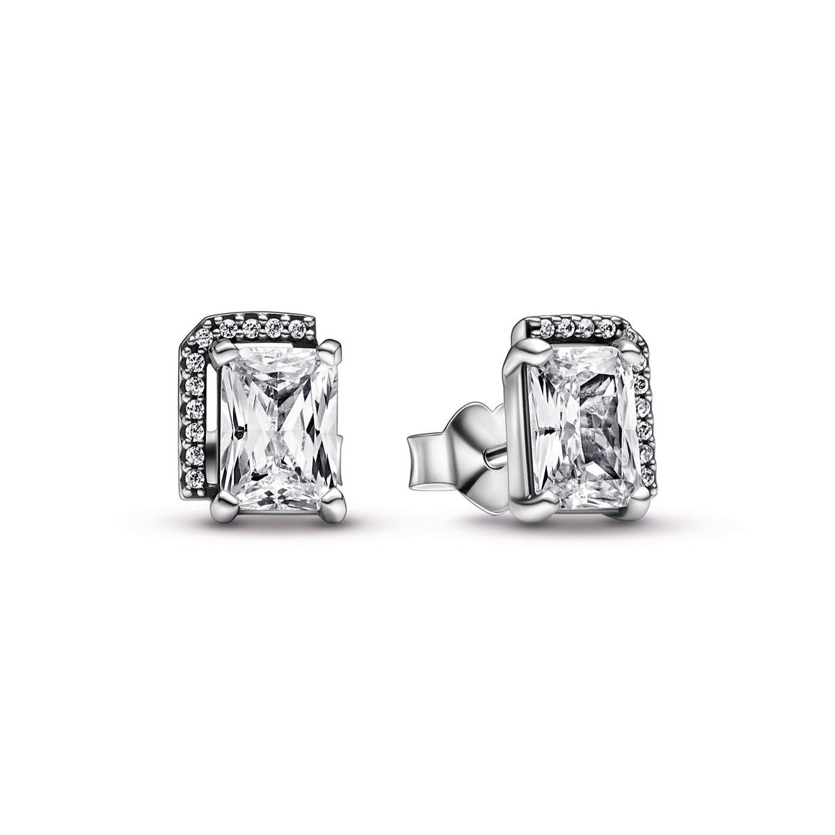 Rectangular Sparkling Halo Stud Earrings