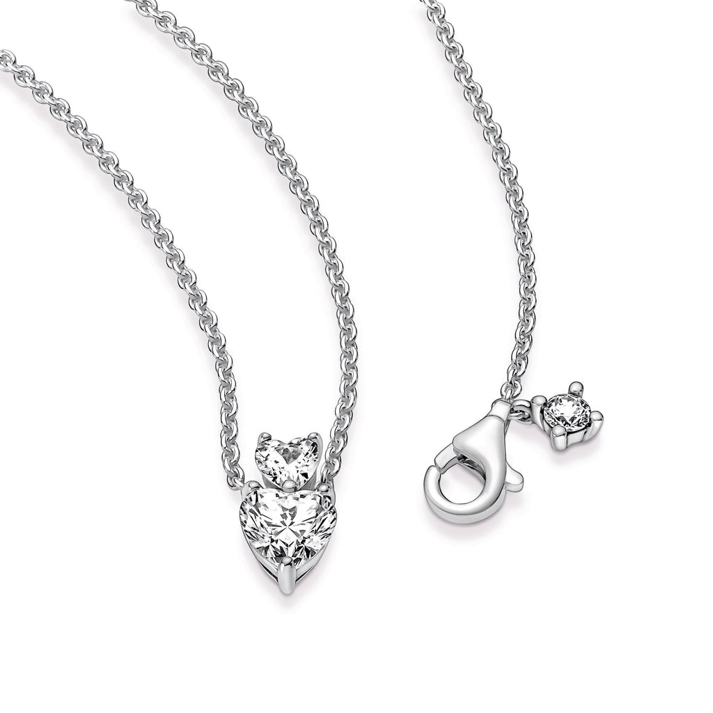 Pandora Double Heart Pendant Sparkling Collier Necklace