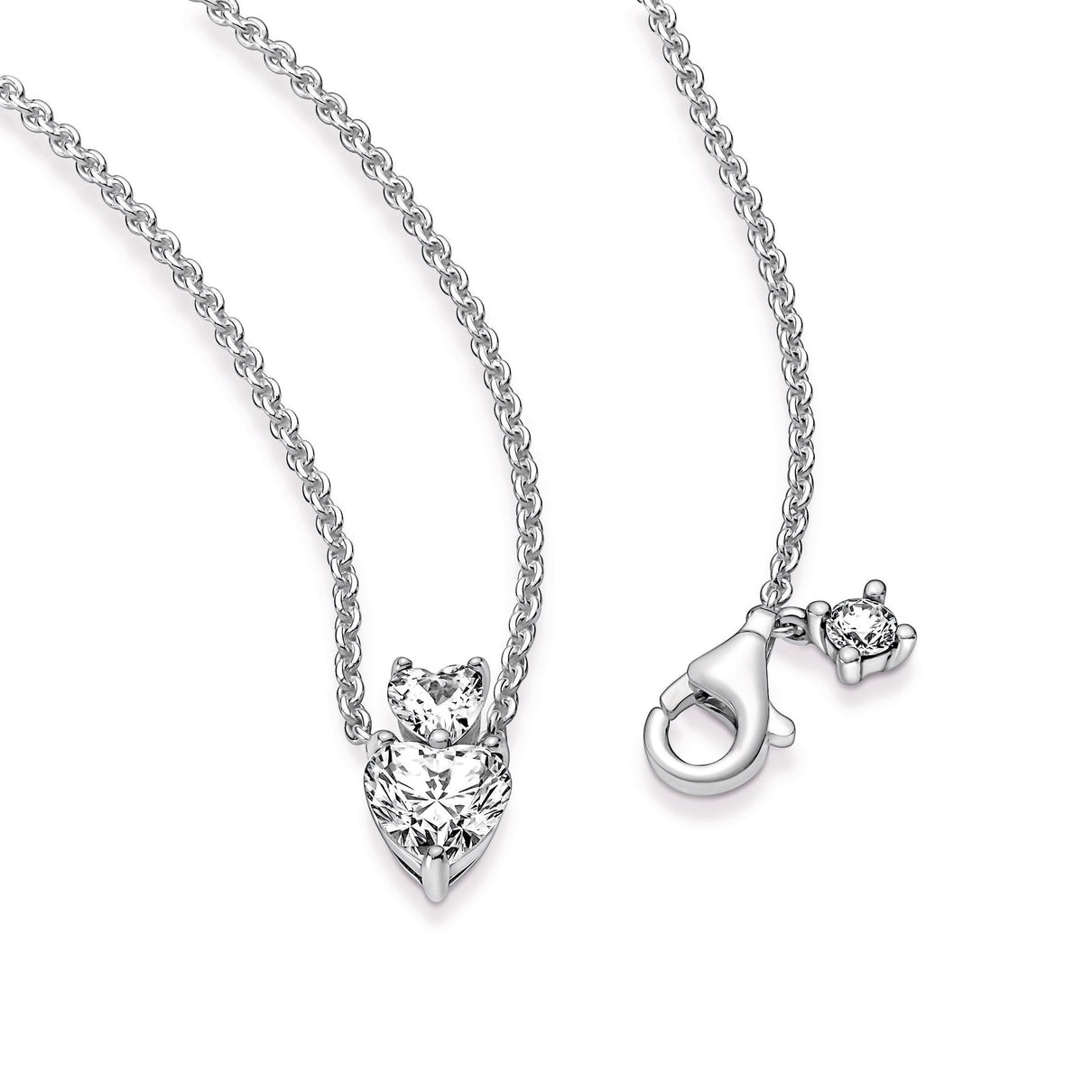 Pandora Double Heart Pendant Sparkling Collier Necklace