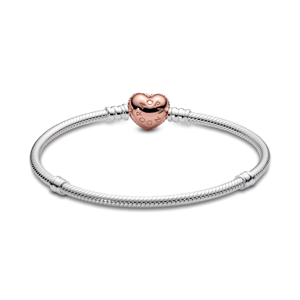 Pandora Bracelet Featuring Moments Pavé Heart Clasp Snake Chain
