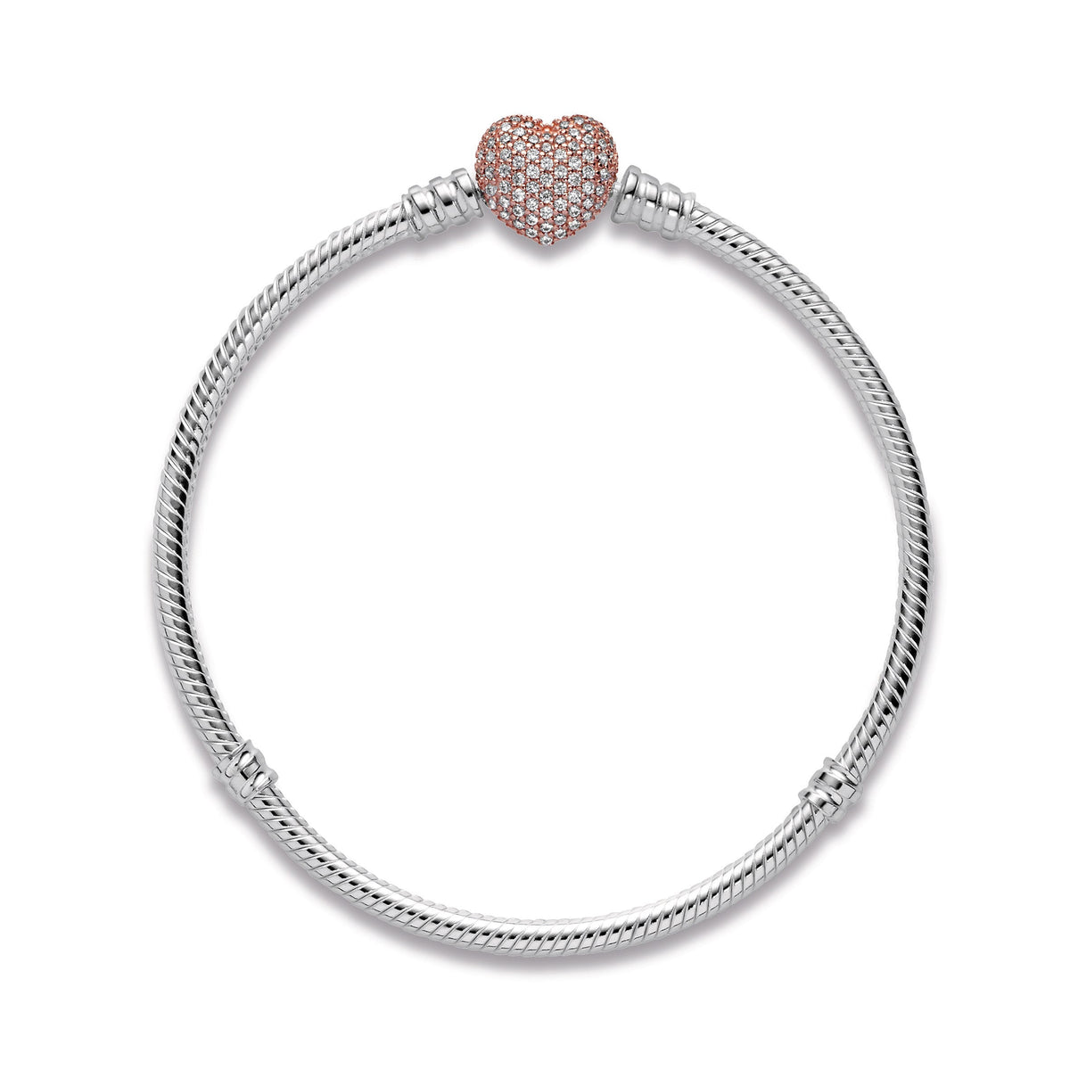 Pandora Bracelet Featuring Moments Pavé Heart Clasp Snake Chain