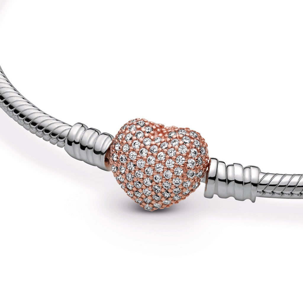 Pandora Bracelet Featuring Moments Pavé Heart Clasp Snake Chain