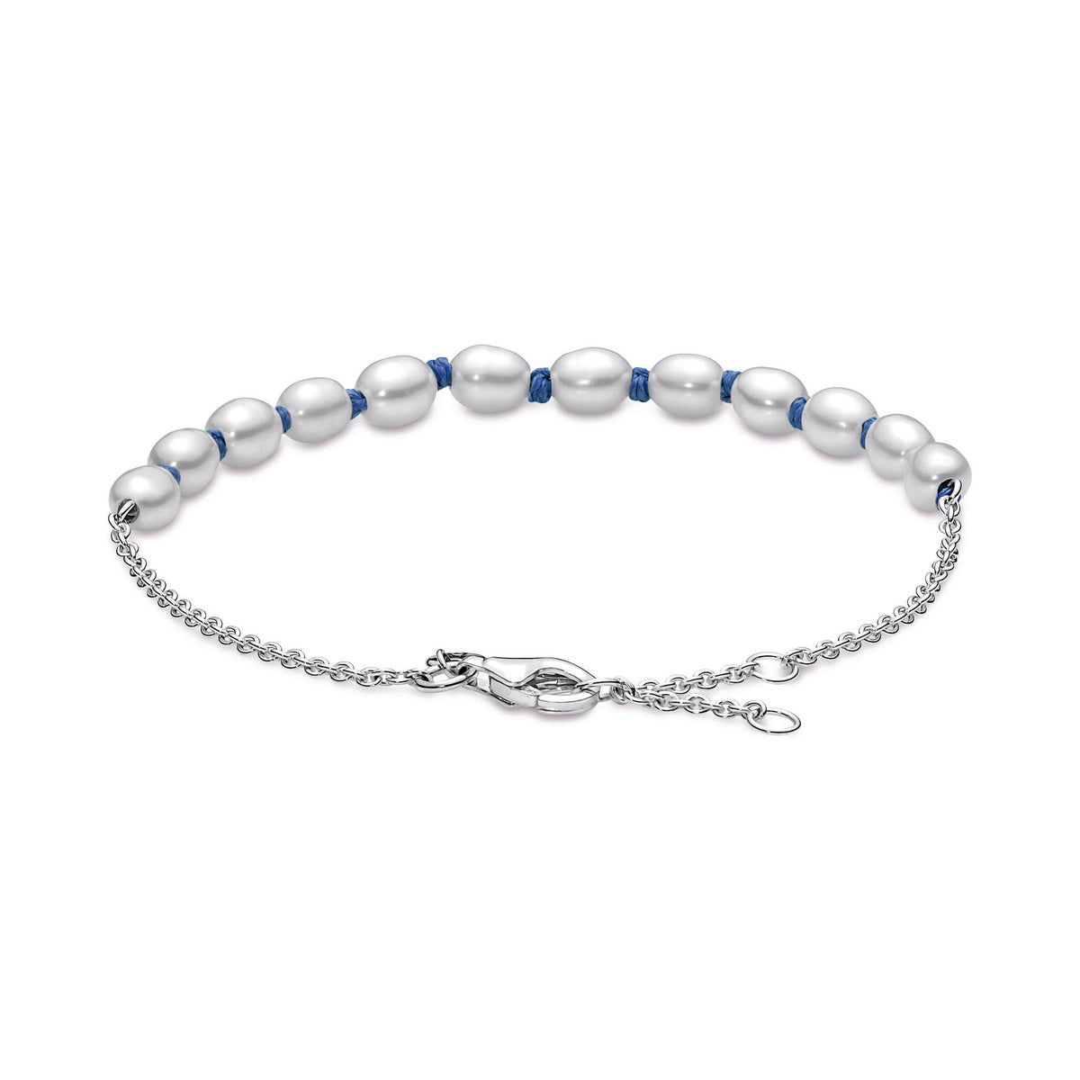 Pandora Bracelet Featuring Freshwater Cultured Pearl Blue Cord Chain