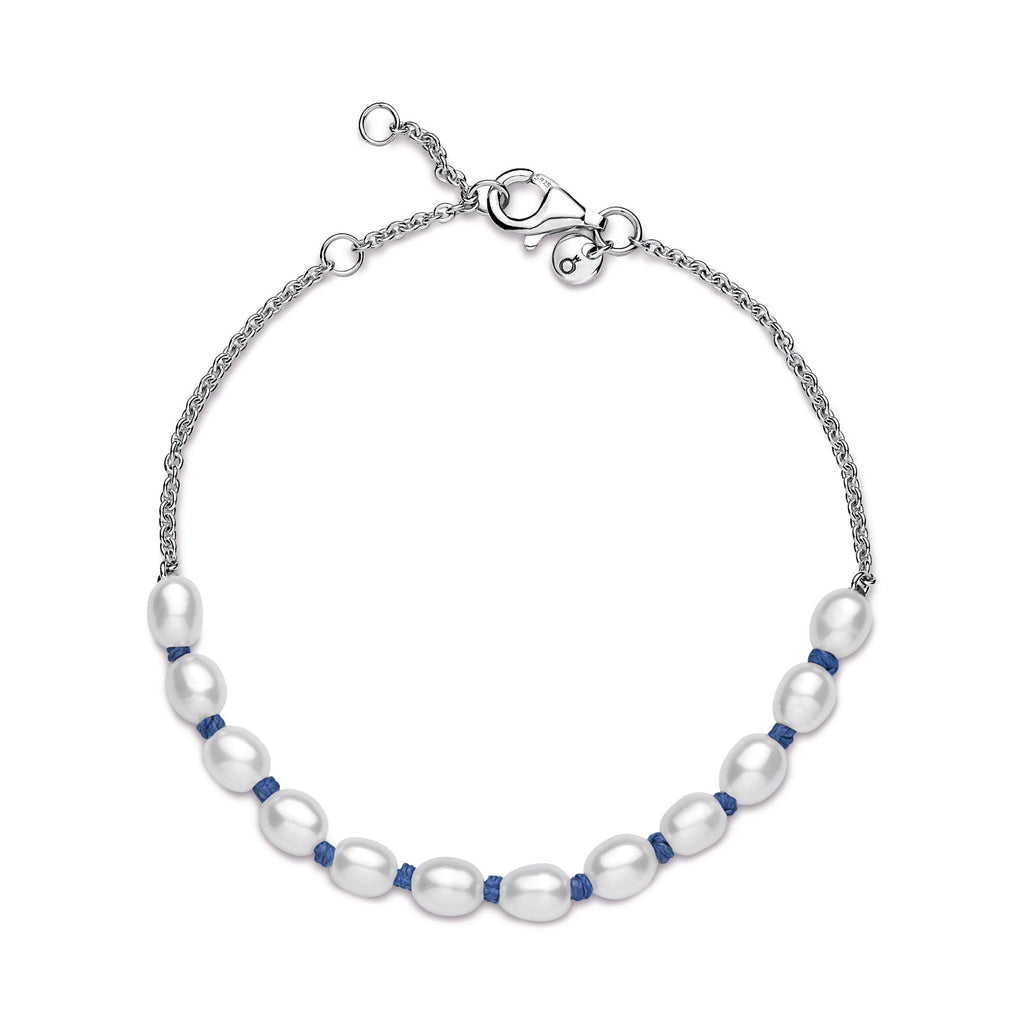 Pandora Bracelet Featuring Freshwater Cultured Pearl Blue Cord Chain