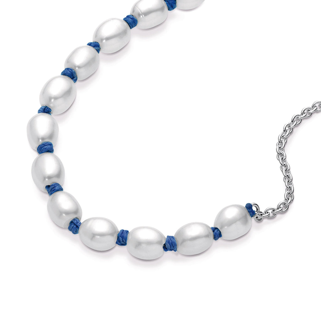 Pandora Bracelet Featuring Freshwater Cultured Pearl Blue Cord Chain
