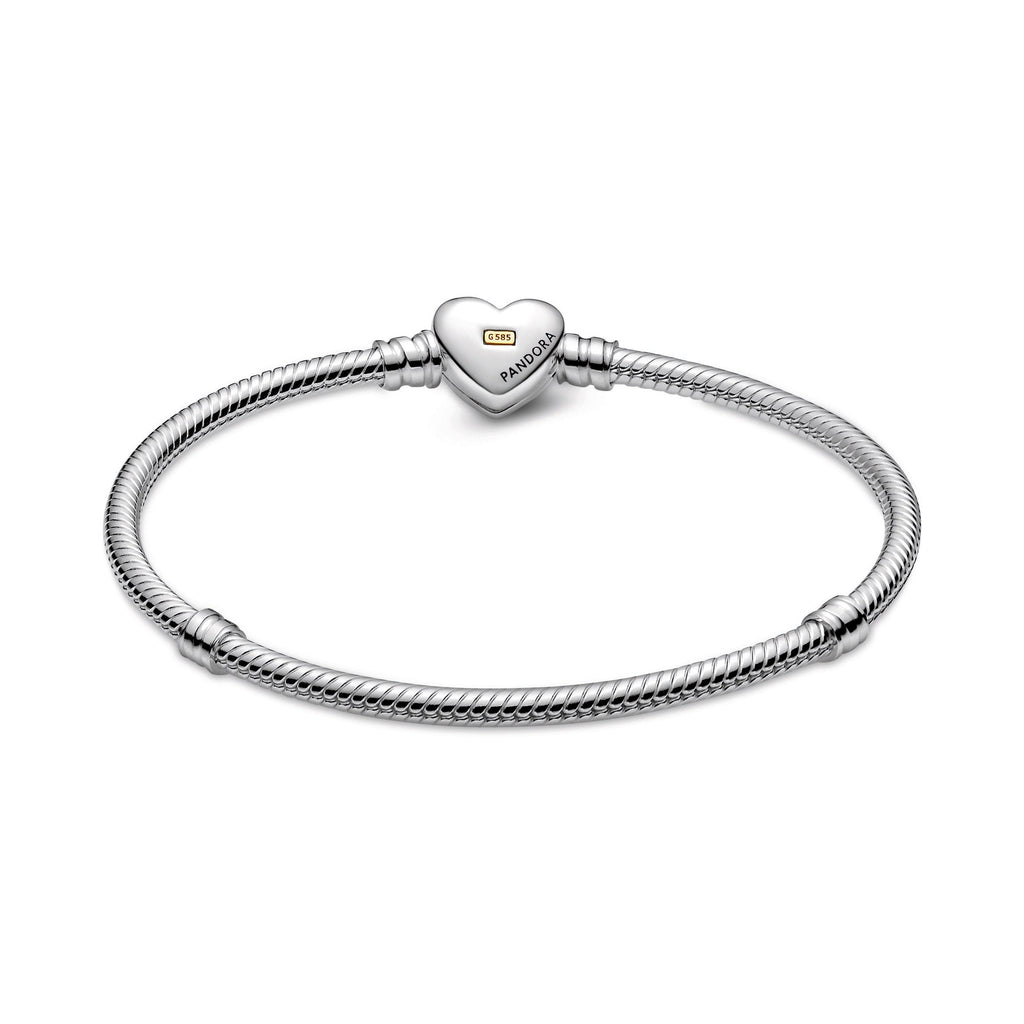 Pandora Bracelet Featuring Domed Golden Heart Clasp Snake Chain