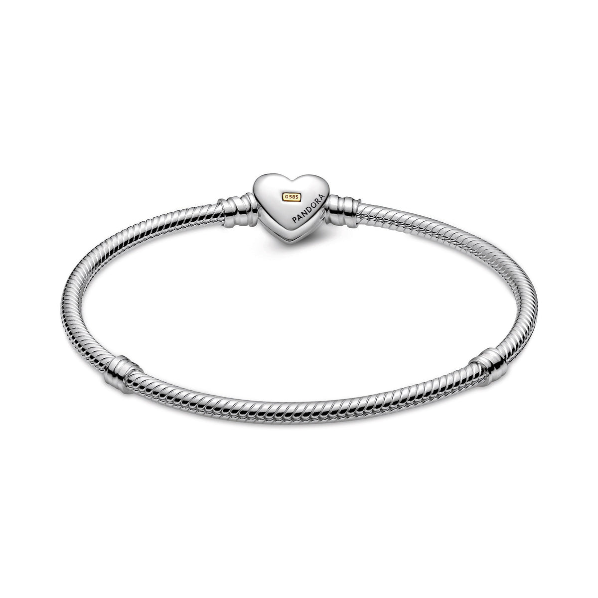 Pandora Bracelet Featuring Domed Golden Heart Clasp Snake Chain