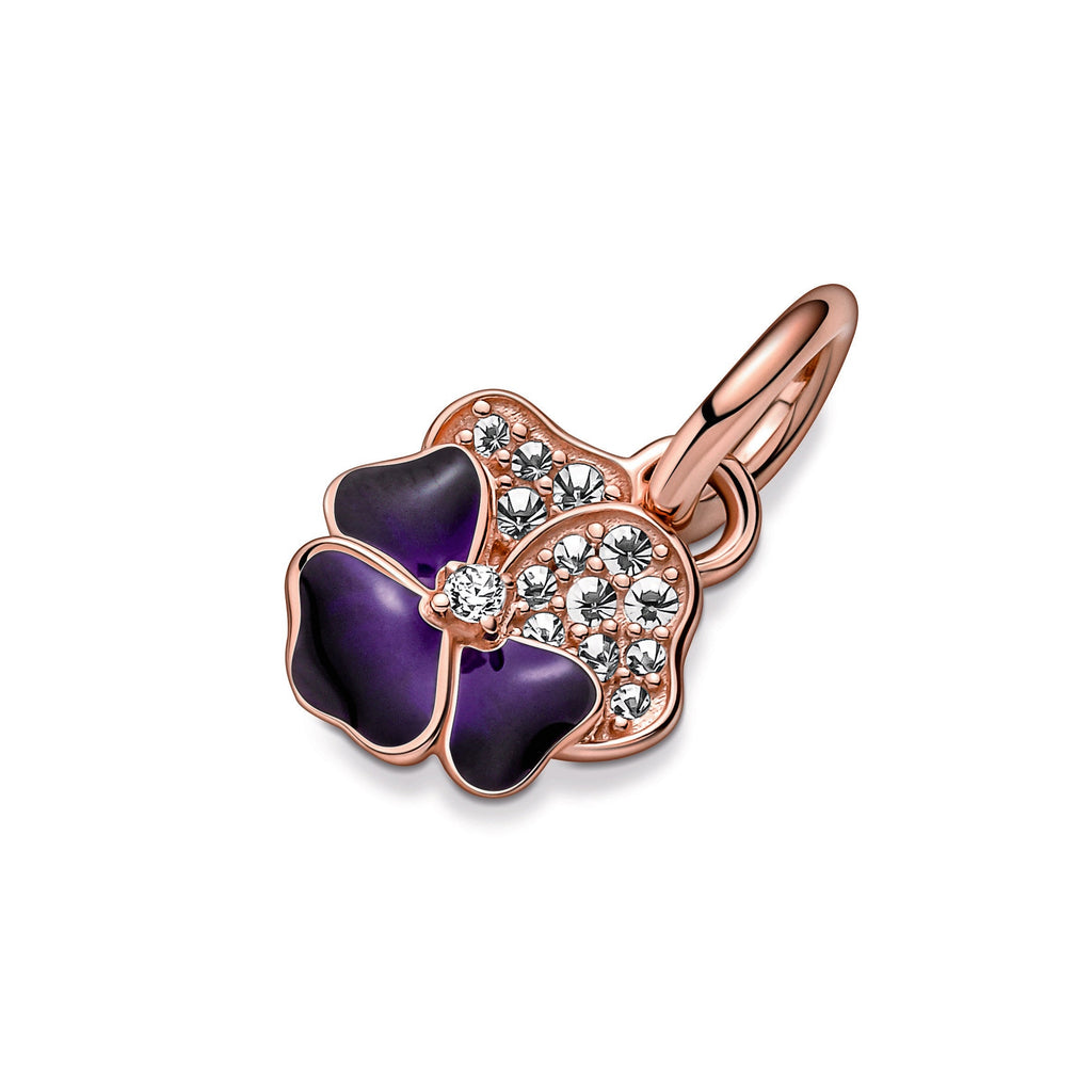 Pandora Charm Featuring Deep Purple Pansy Flower Dangle