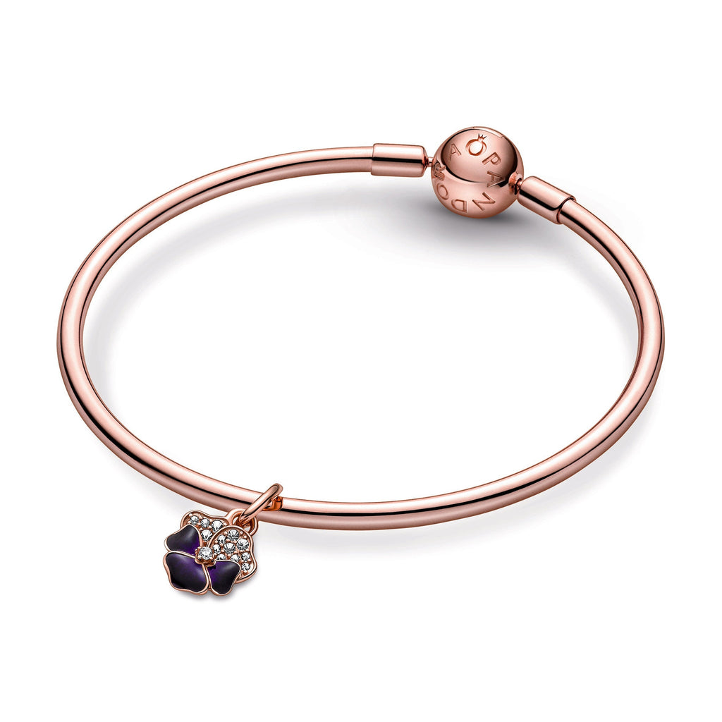 Pandora Charm Featuring Deep Purple Pansy Flower Dangle