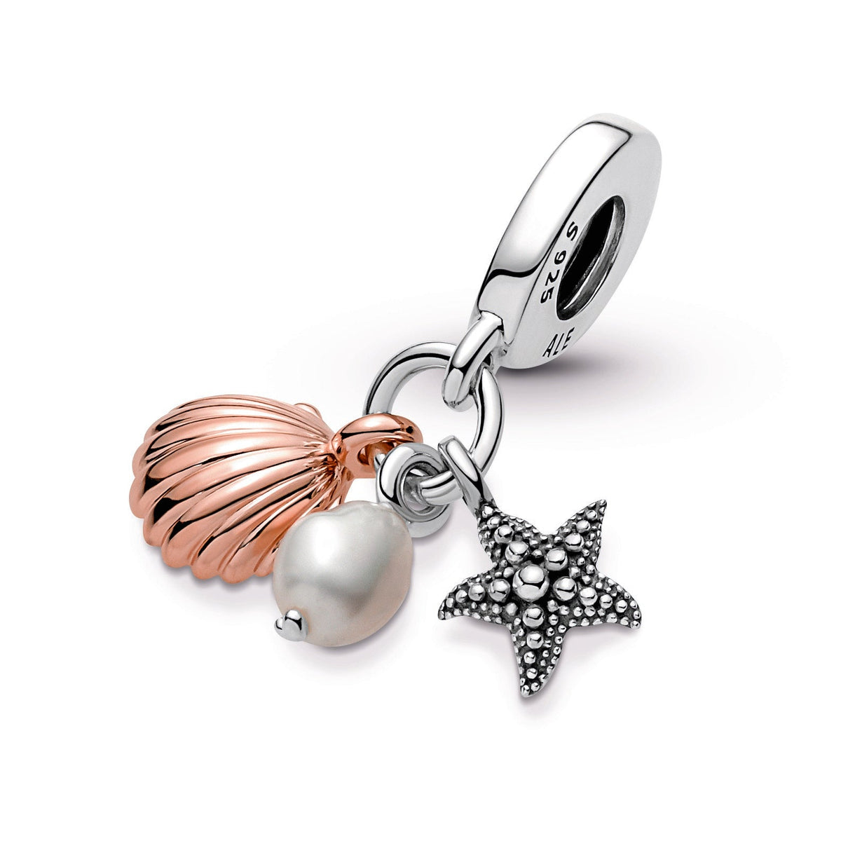 Pandora Charm Featuring Freshwater Cultured Pearl, Starfish & Shell Triple Dangle