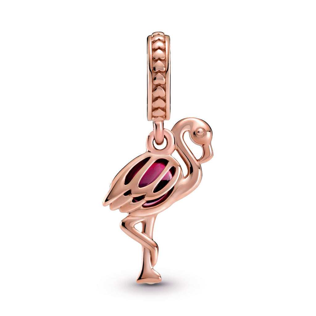Pandora Charm Featuring Pink Murano Glass Flamingo Dangle