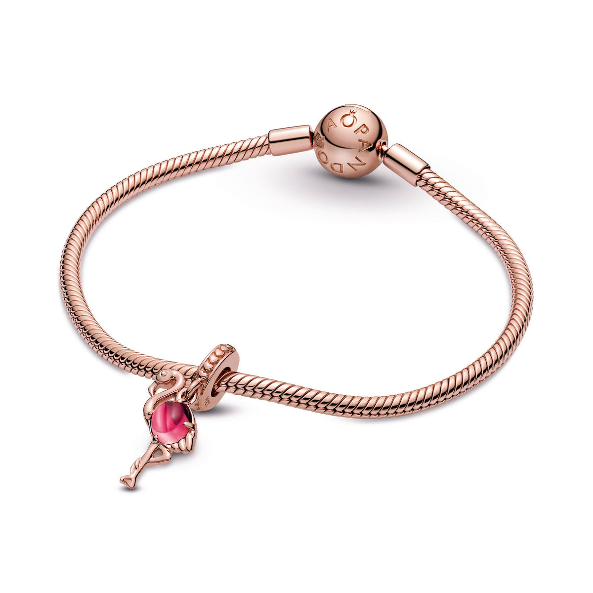 Pandora Charm Featuring Pink Murano Glass Flamingo Dangle