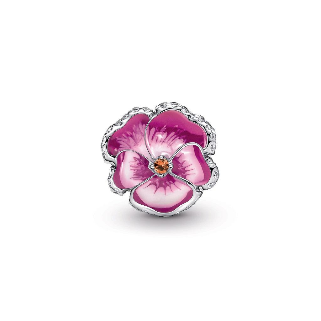 Pandora Charm Featuring Pink Pansy Flower