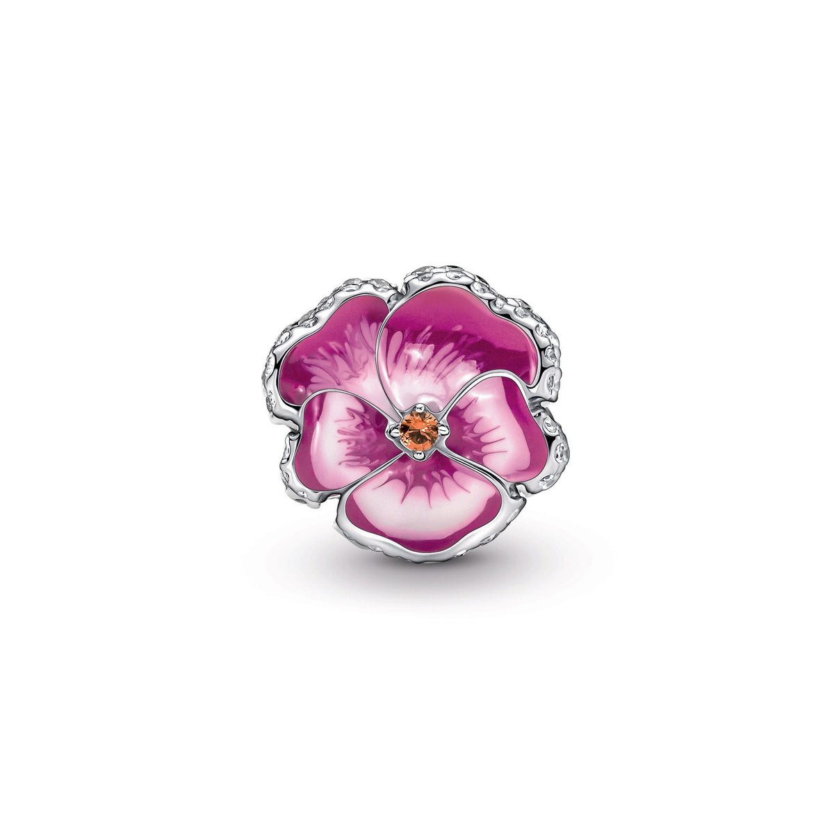 Pandora Charm Featuring Pink Pansy Flower