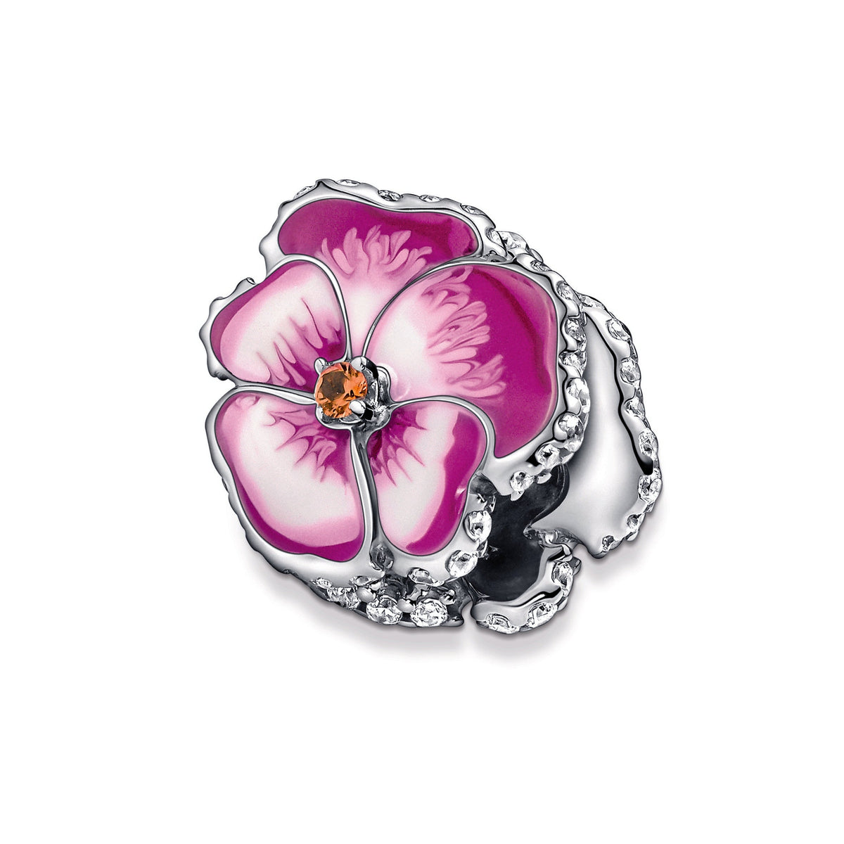 Pandora Charm Featuring Pink Pansy Flower