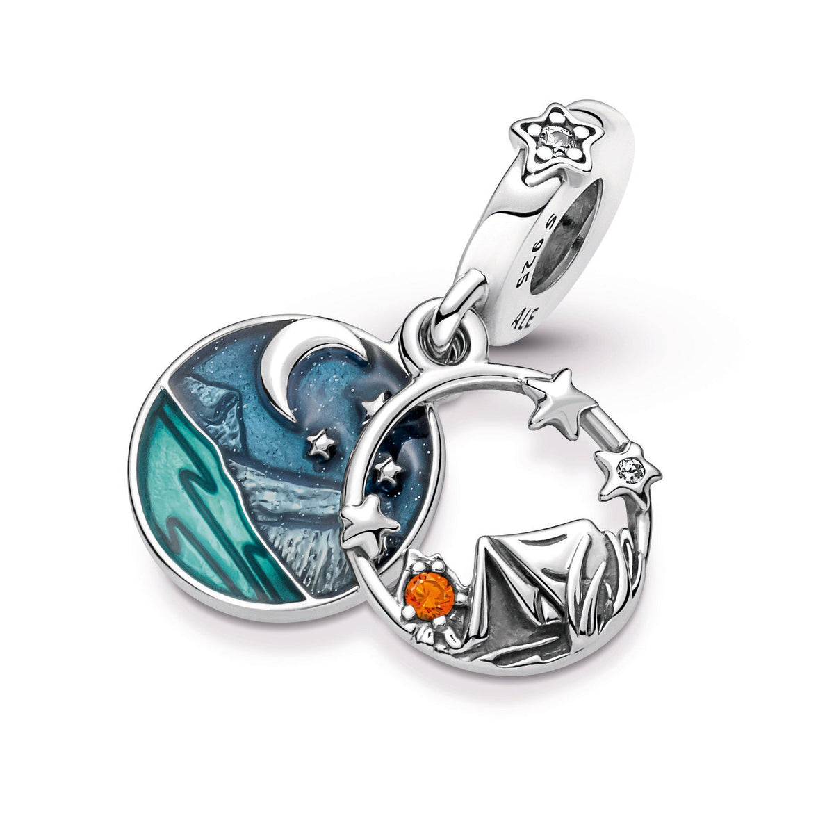 Pandora Charm Featuring Camping Night Sky Double Dangle