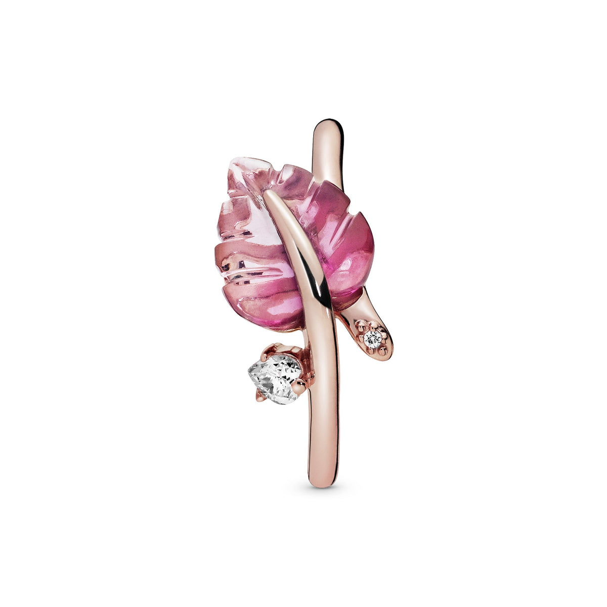 Pandora Ring Featuring Pink Murano Glass Leaf