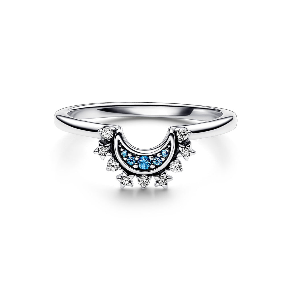 Pandora Celestial Blue Sparkling Moon Ring