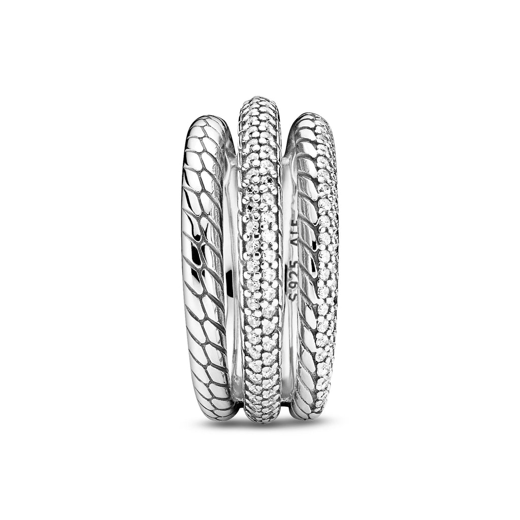 Pandora Triple Band Pavé Snake Chain Pattern Ring