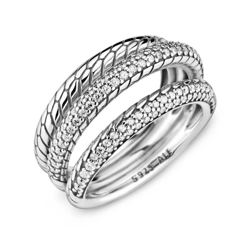 Pandora Triple Band Pavé Snake Chain Pattern Ring