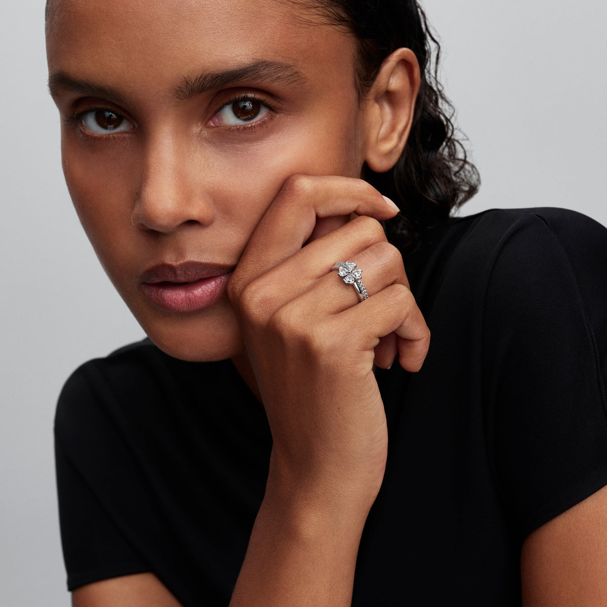 Pandora Ring Featuring Sparkling Lucky Clover Splittable